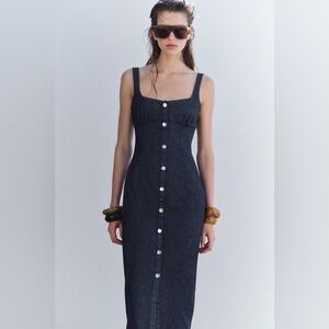 NWT ZARA STRAPPY DENIM MIDI DRESS SZ XL